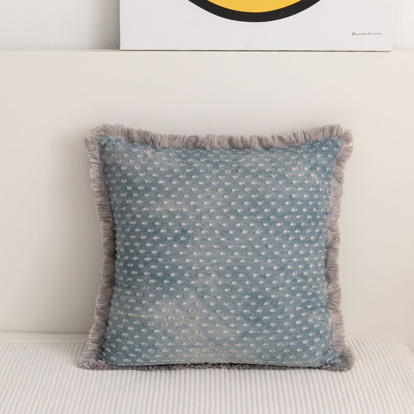 Denim Tassel Pillow Cover - Solid Color Home Decor Throw Pillow