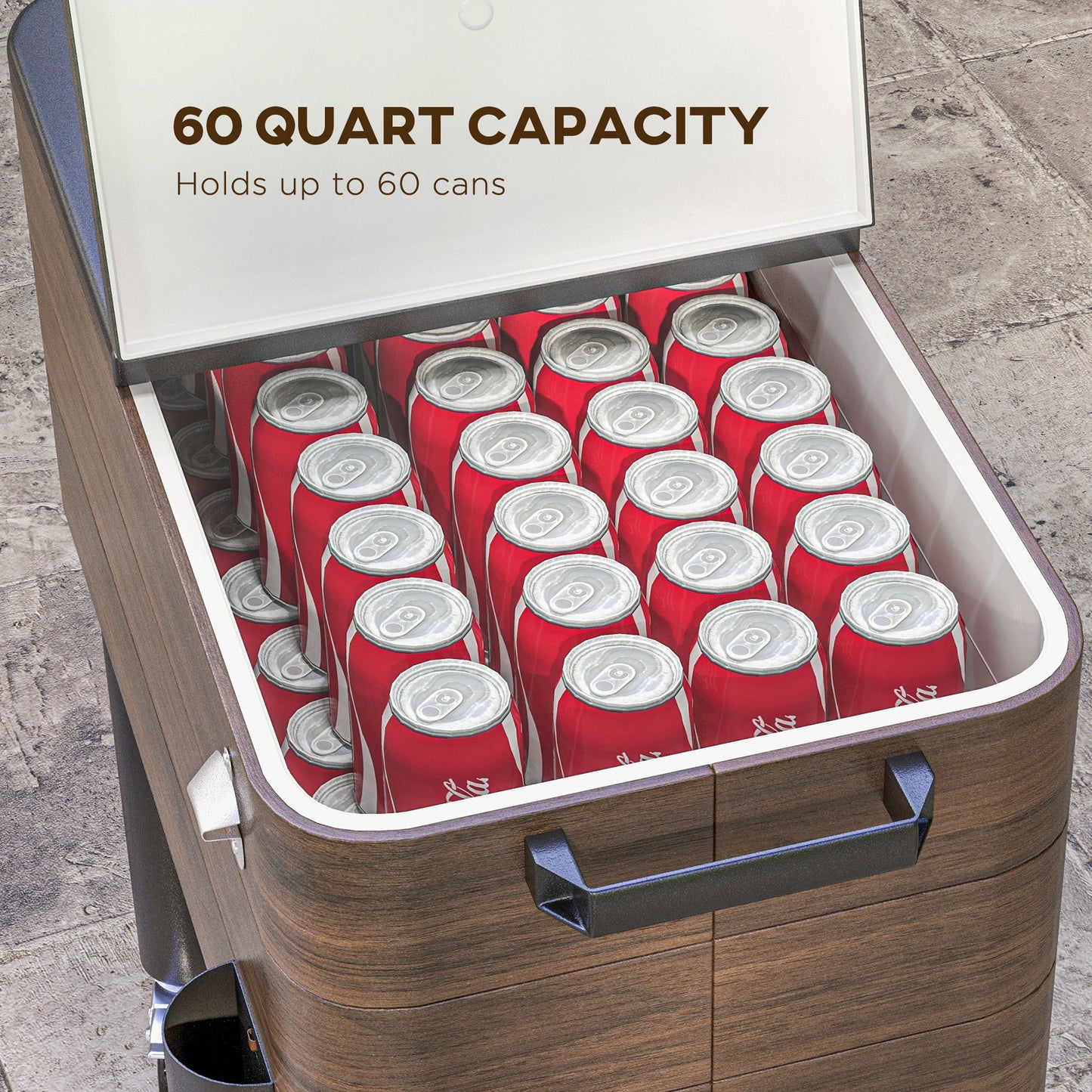 60 Quart Outdoor Cooler Cart with Bottle Opener - Brown