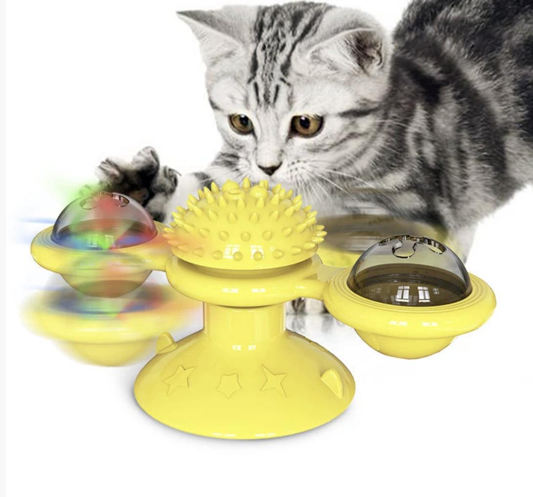 Interactive Cat Toy Set with Windmill LED Ball, Suction Cup & Catnip, Indoor Exercise & Entertainment