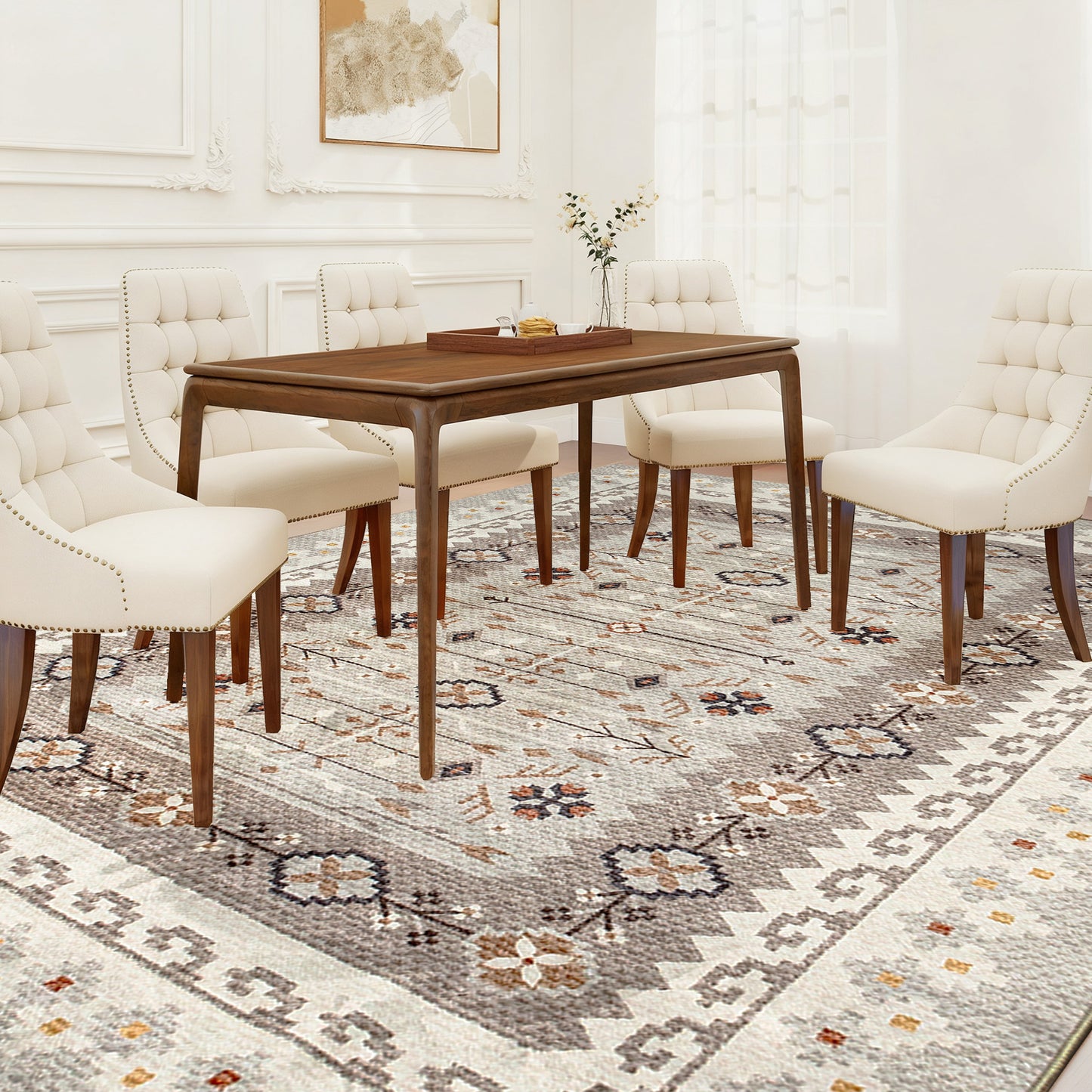 Machine Washable Boho Area Rug 4x6 - Non-Slip Flannel Carpet