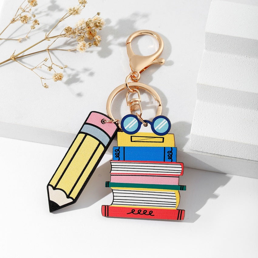 Rainbow Wooden Pencil Key Chain with Tassel - Home & Office Decor Accessory