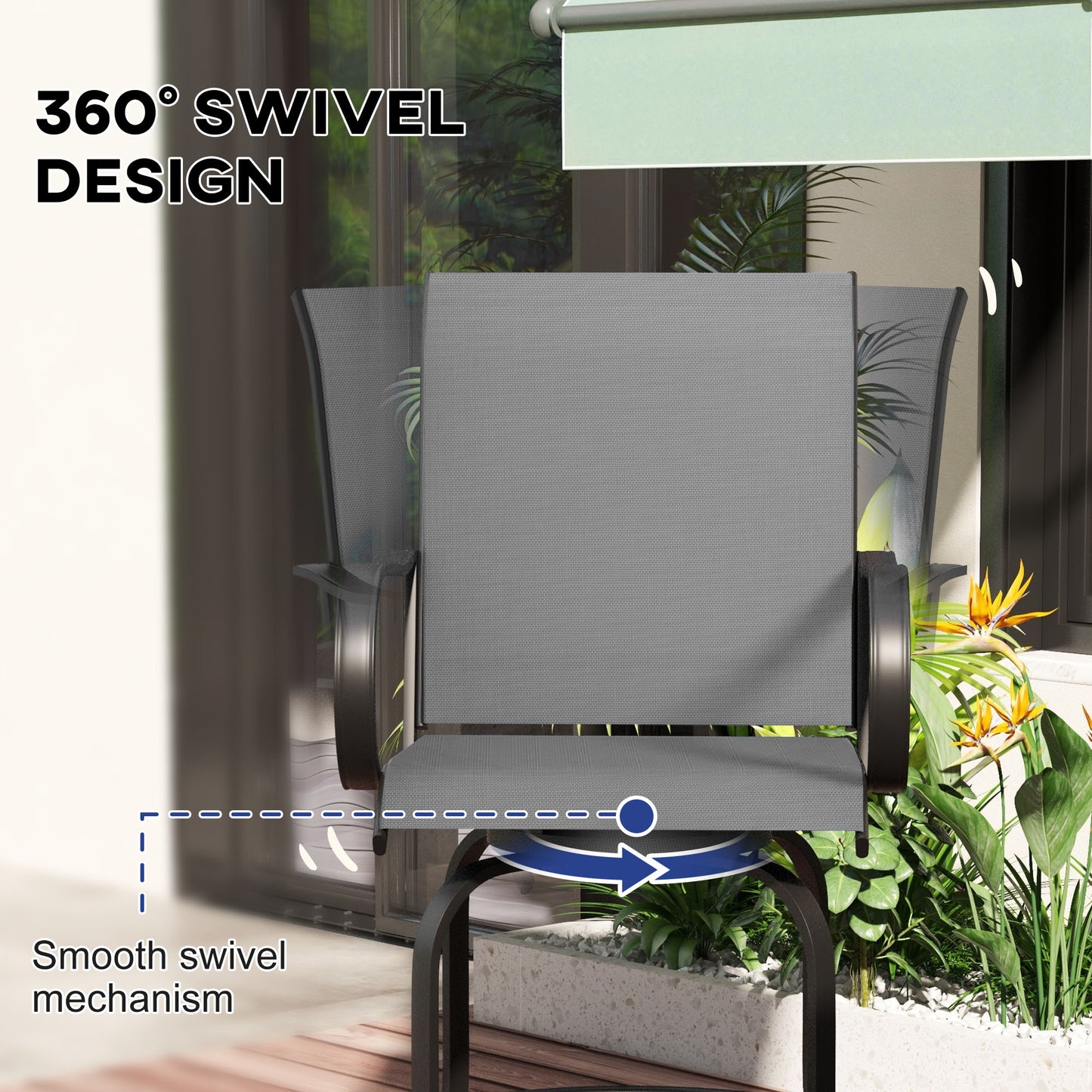Outdoor Bar Stools Set of 2 - 360° Swivel Gray Chairs
