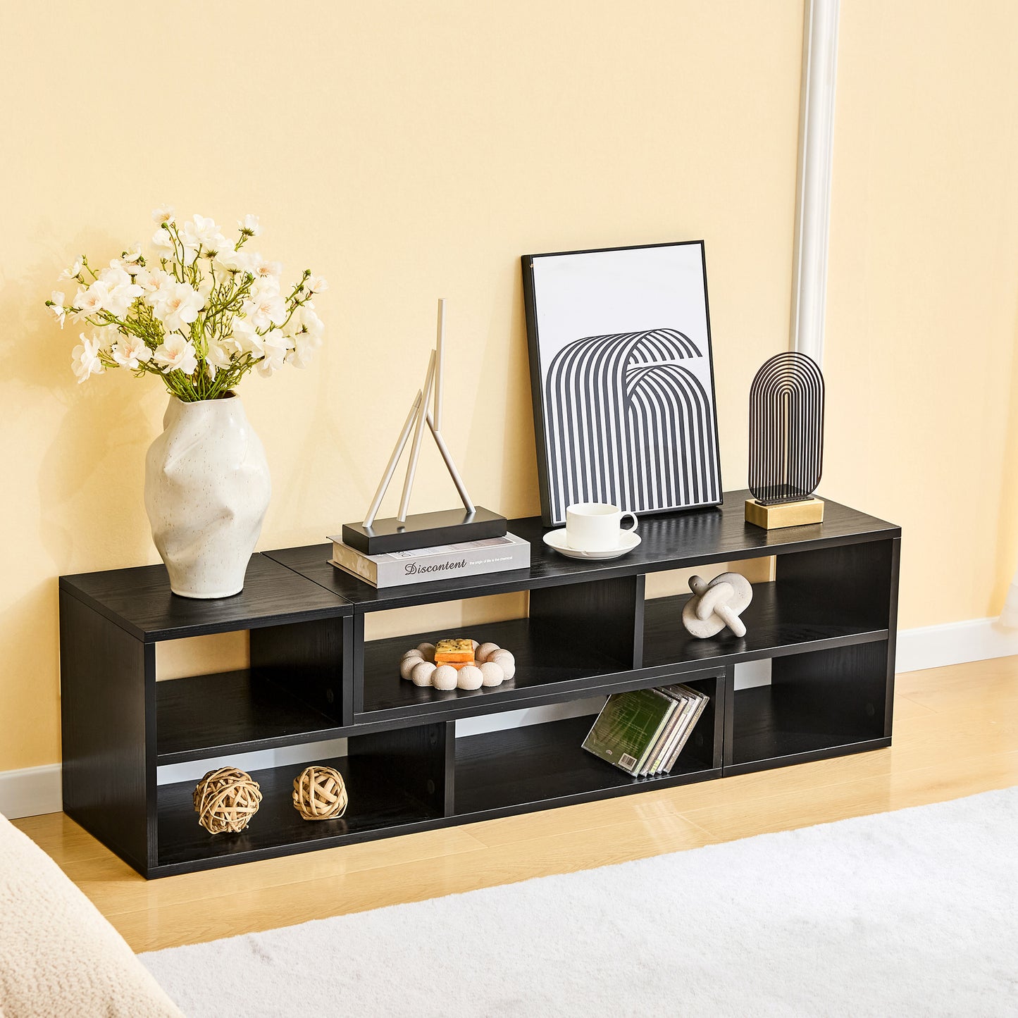 Adjustable Modular TV Stand - Black Open Storage Entertainment Center