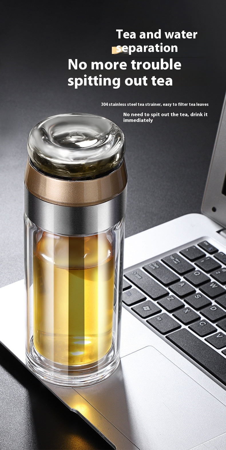 Double Wall Heat-Resistant Glass Tea Cup with Leakproof Seal 280ml