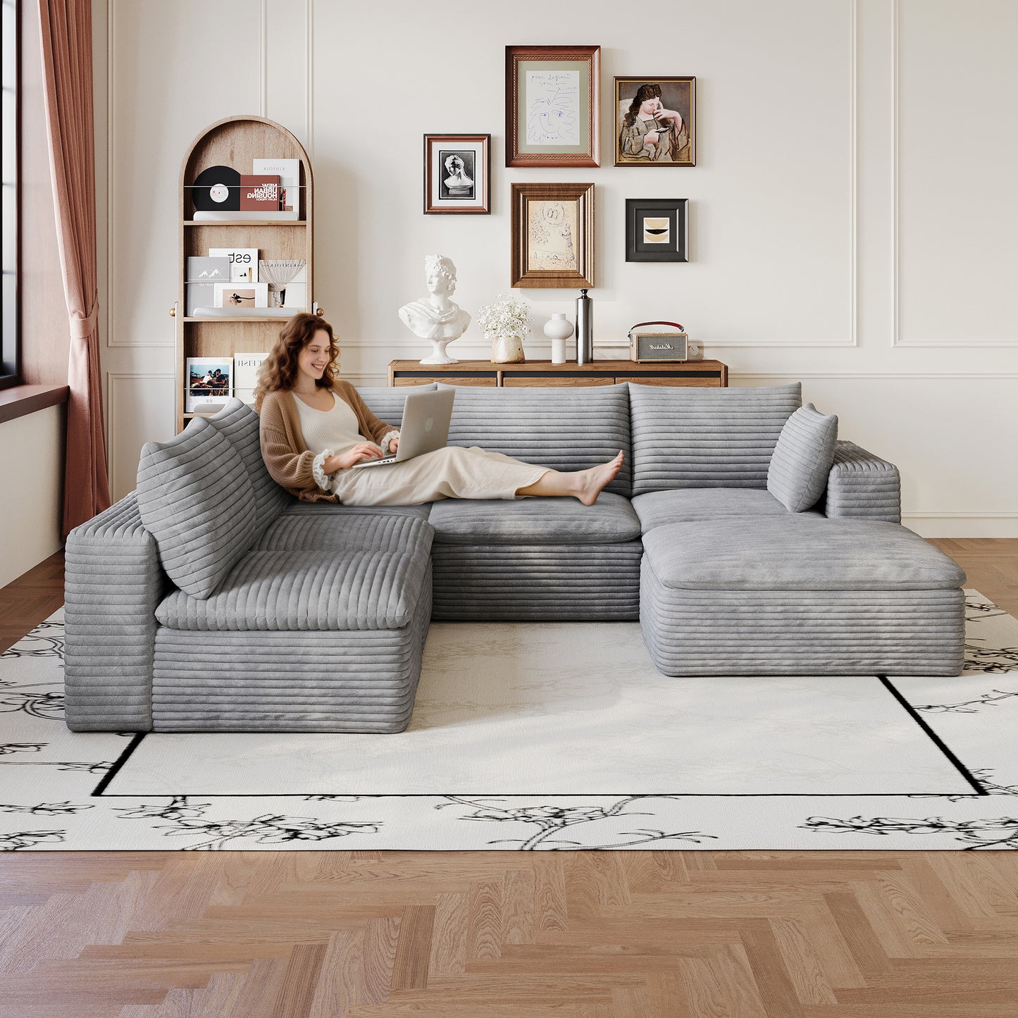 Cloud Sofa - 99x103" Modular Corduroy Fabric Couch, Grey