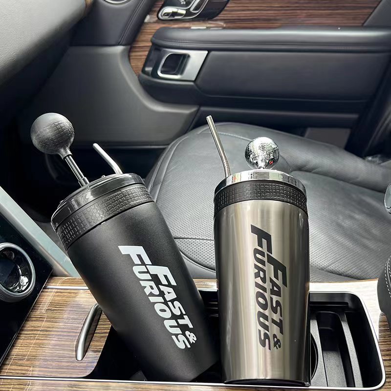 Insulated Stainless Steel Car Water Bottle with Straw 500ml - Fast & Furious Design