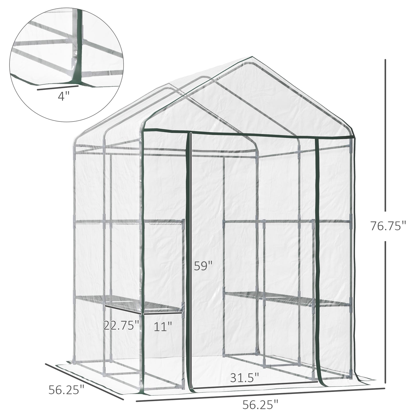 Portable Greenhouse Kit - Clear Steel Frame with Shelves