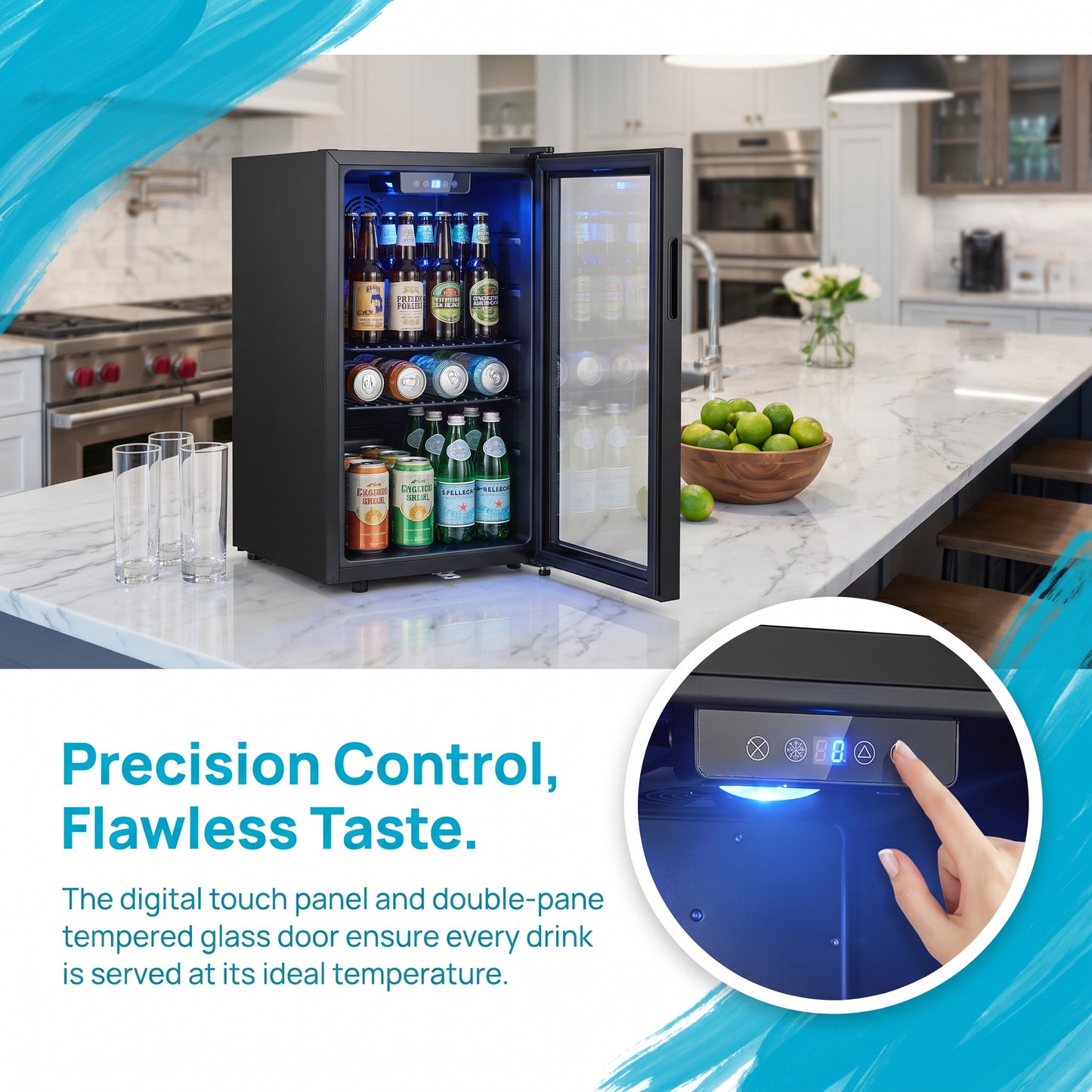 3.3 Cu Ft Beverage Refrigerator, 126 Can Mini Fridge With Glass Door,
