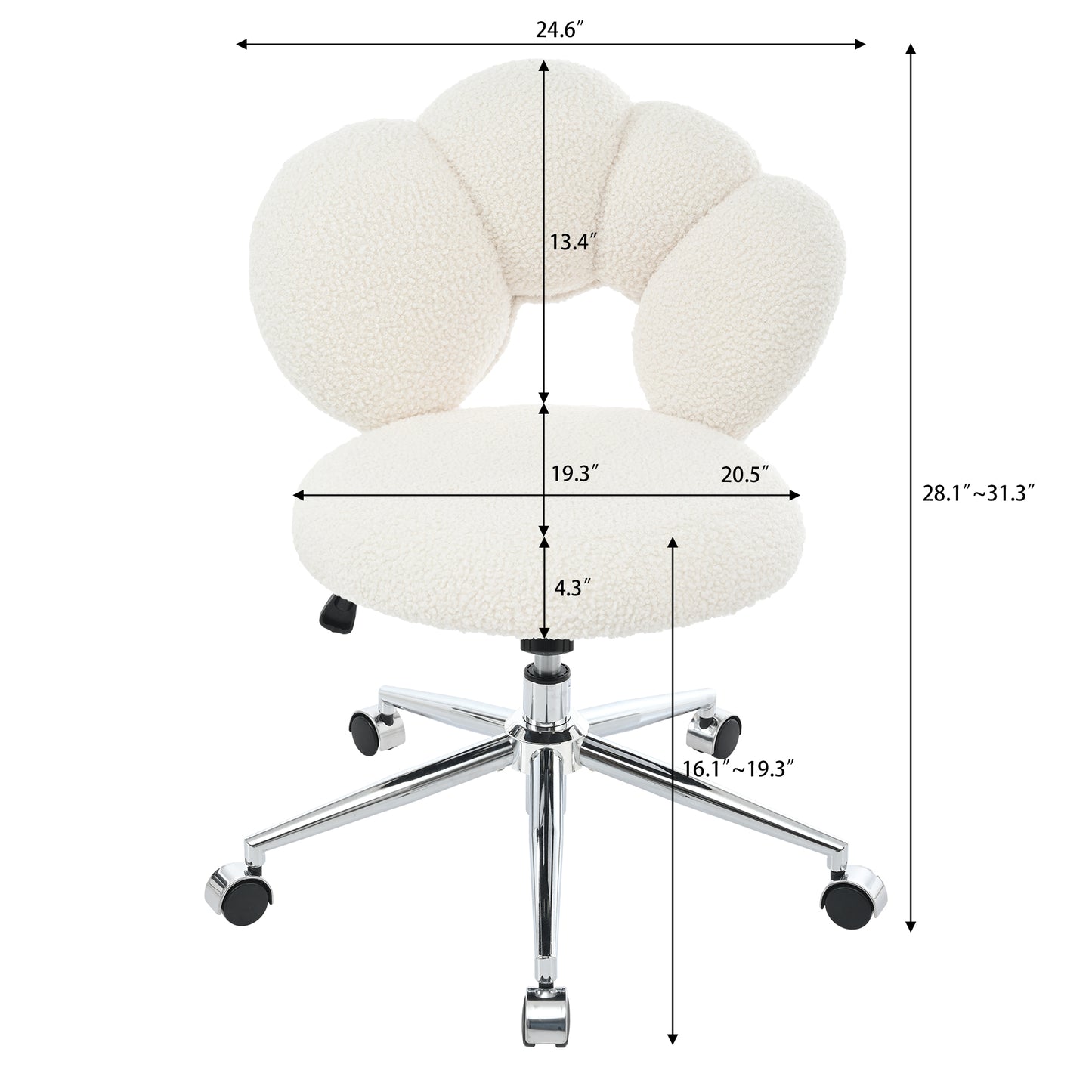 360° Swivel Height Adjustable Office Chair - White Teddy Fabric