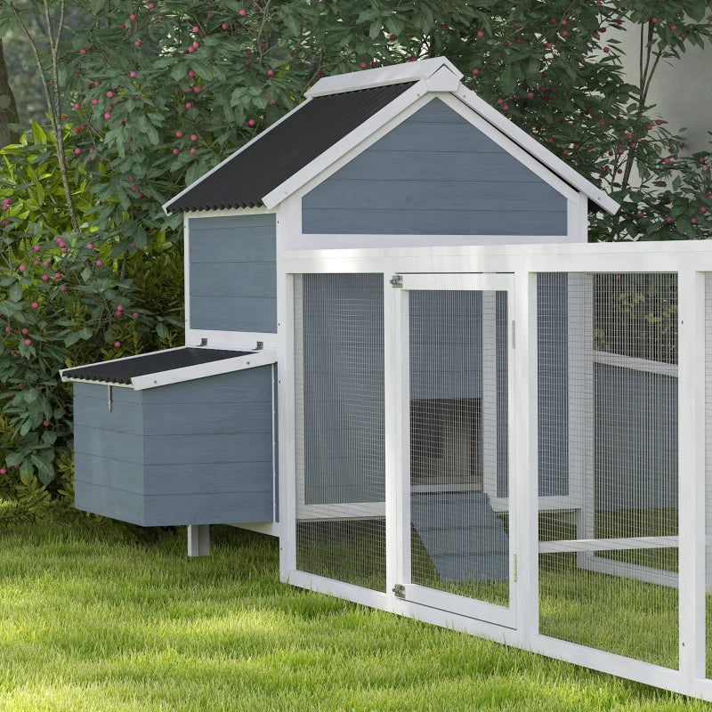 Large Wooden Chicken Coop with Run, Nesting Boxes & Waterproof Roof - Light Gray