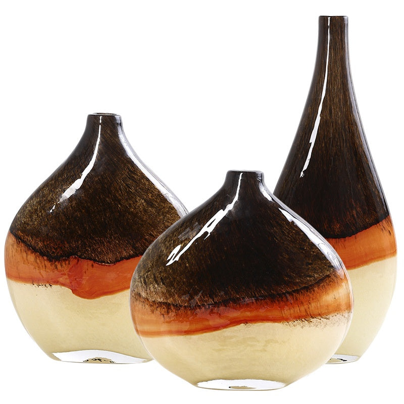 Marble-Patterned Crystal Amber Small Vase - Home Decor & Tabletop Ornament