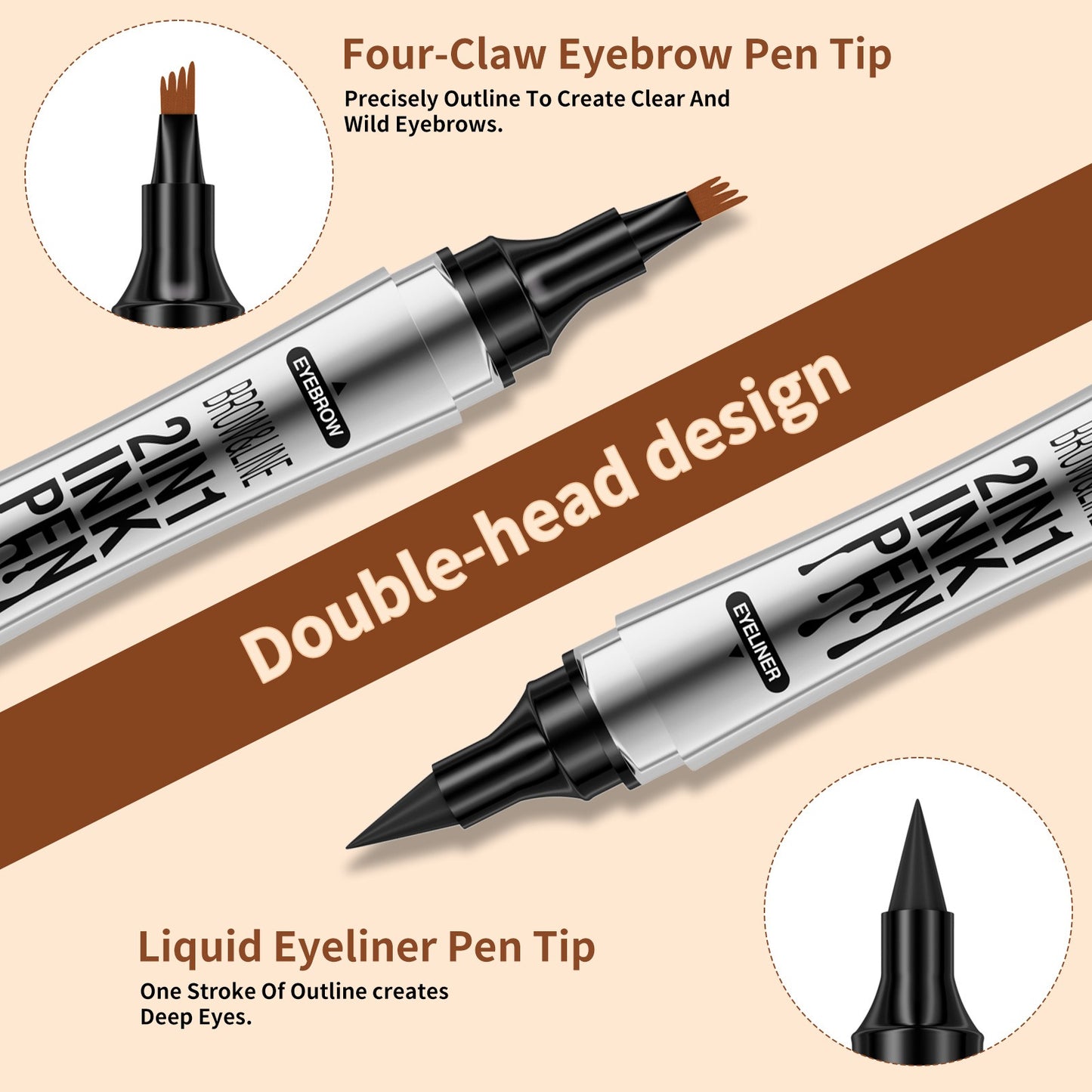 2-in-1 Microblading Eyebrow Pen with 4-Fork Tip and Eyeliner