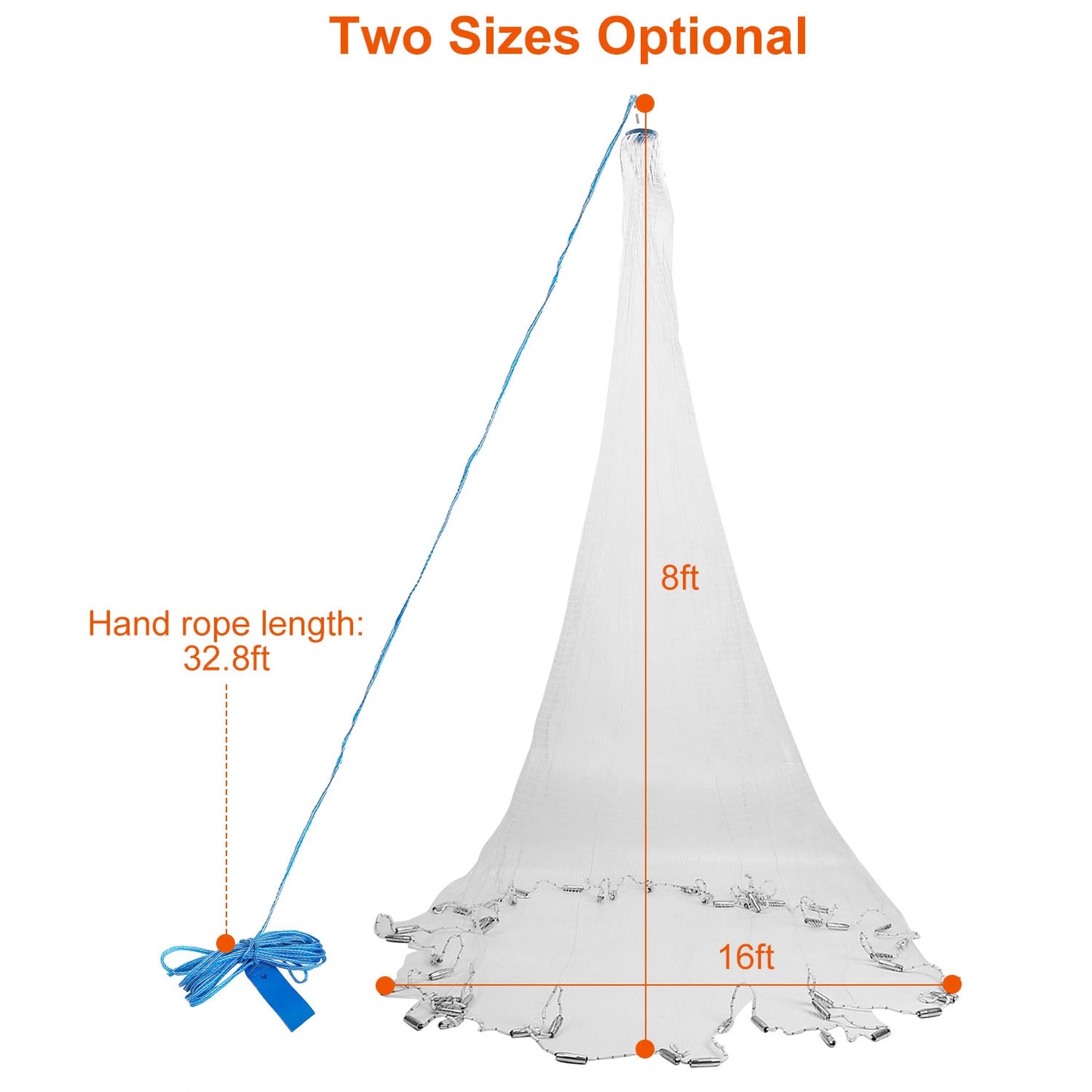Heavy Duty Fishing Cast Net - 6FT & 8FT Size Options
