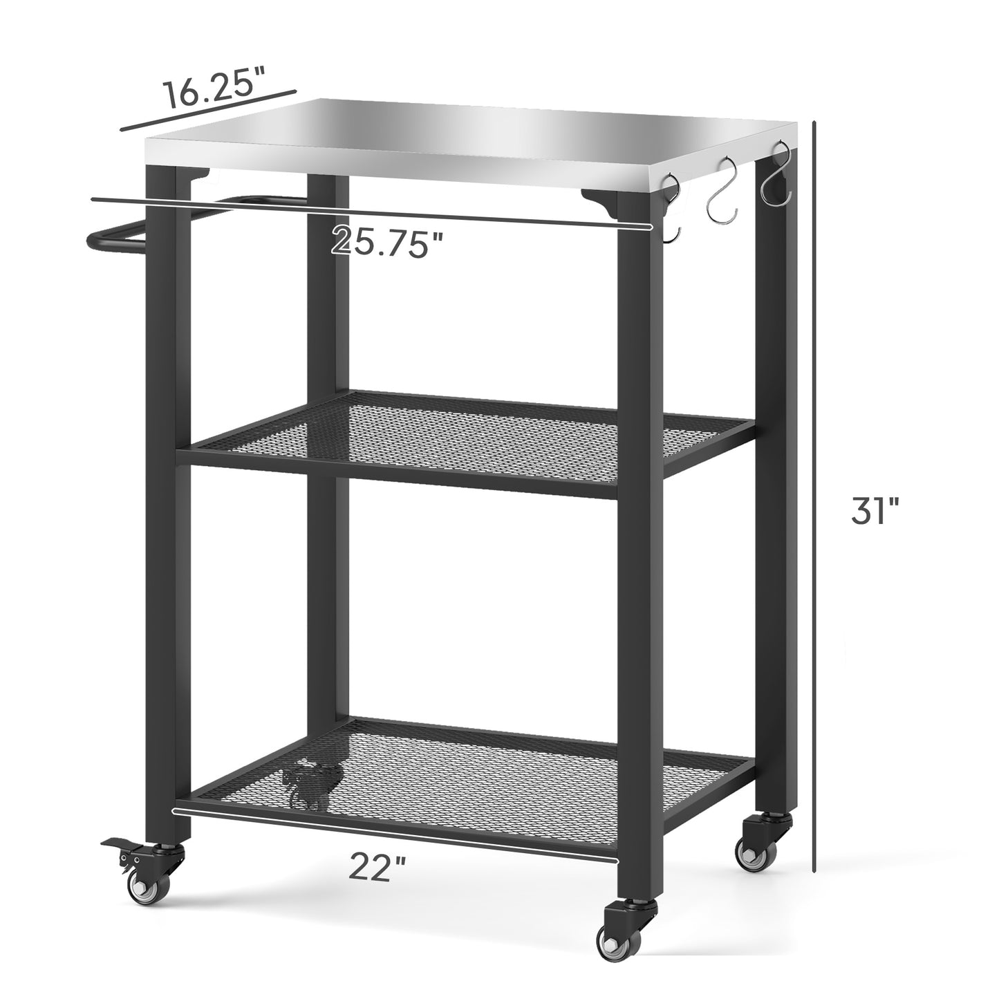 Stainless Steel Outdoor Grill Cart with 3 Shelves & Wheels
