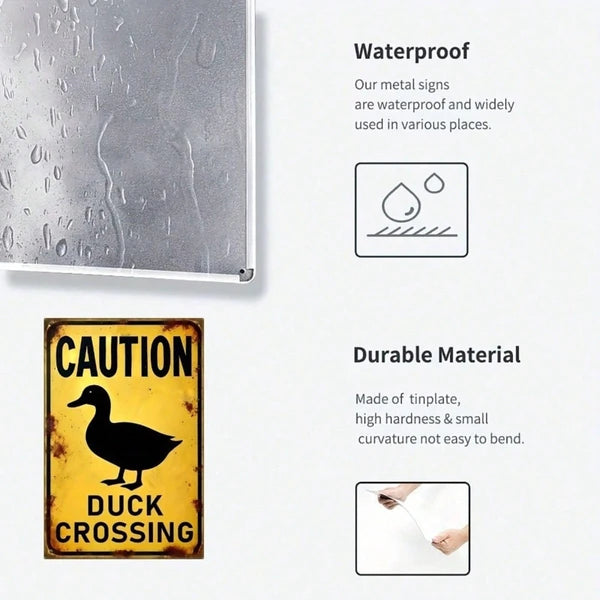 Vintage Caution Duck Silhouette Metal Warning Sign - 8x12 Inch