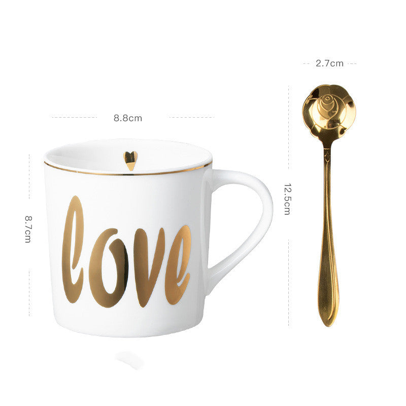 Luxury Coffee Mug with Lid and Spoon - Heart, LOVE, Star Style