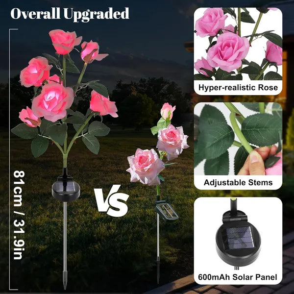 Solar-Powered Rose Lights - 2 Pack Color Changing Garden Stakes