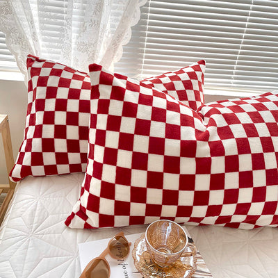 Plaid Flannel Pillowcase Pair - Milk Velvet, Double-Sided Checkered Bedding