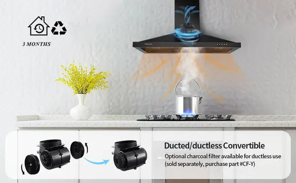 36-Inch Black Wall Mount Range Hood Stainless Steel Kitchen Vent Hood