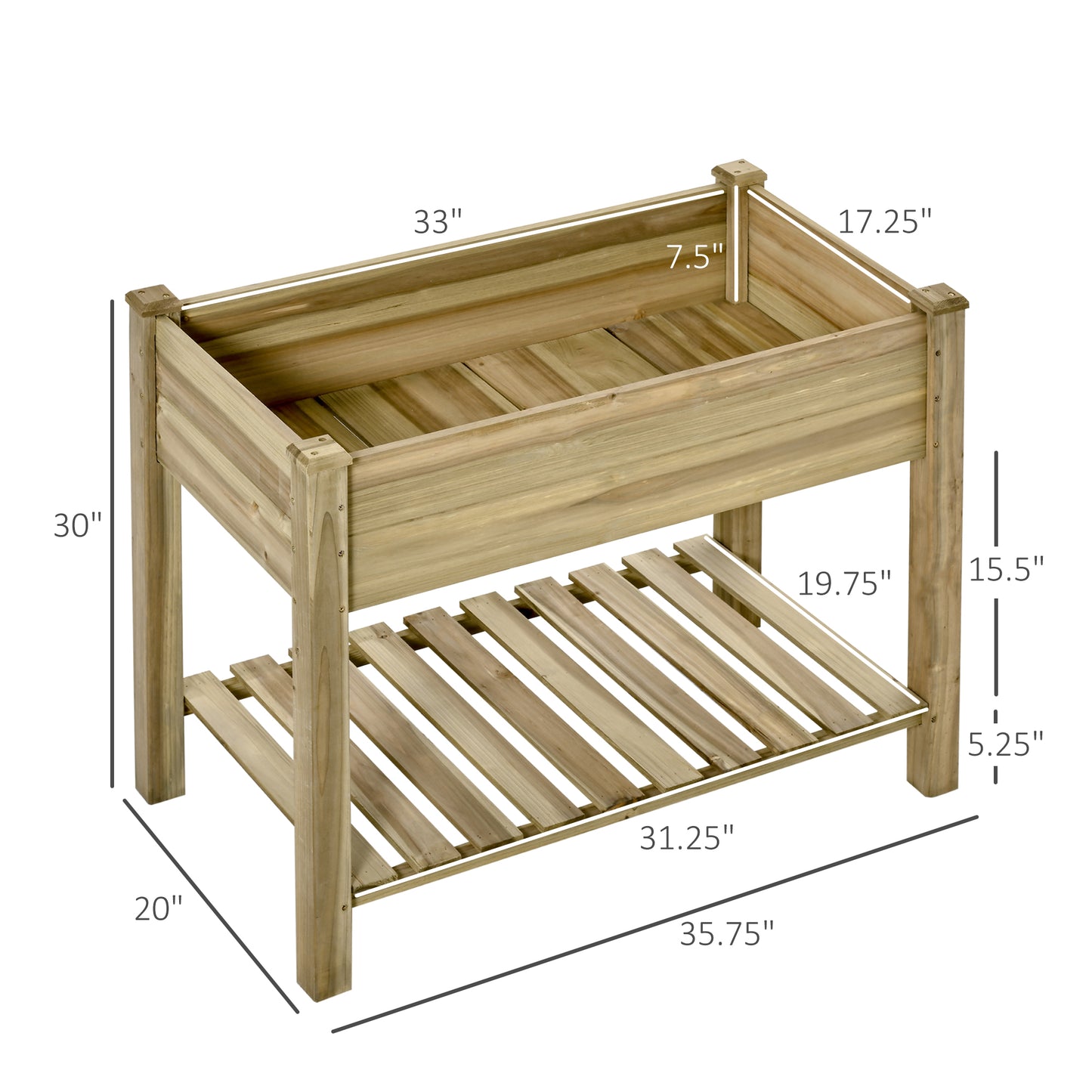 Raised Garden Bed with Legs and Storage Shelf - 36x20x30 Inches