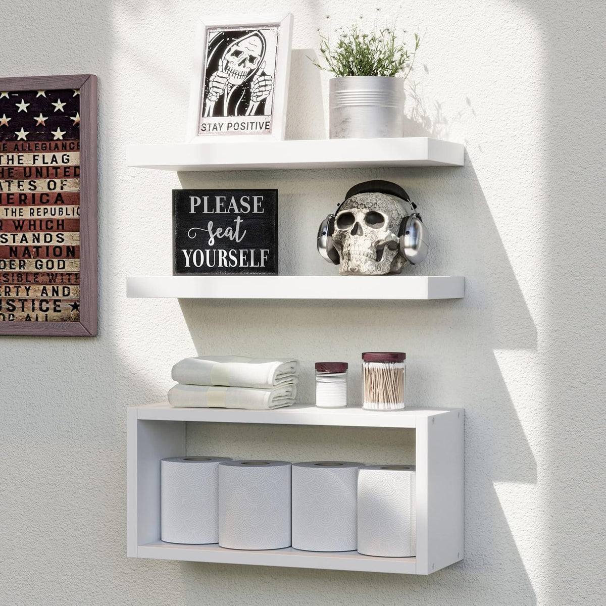 Multi-functional Wall-mounted Bathroom Shelf - Wooden, 3-Layer Storage Organizer