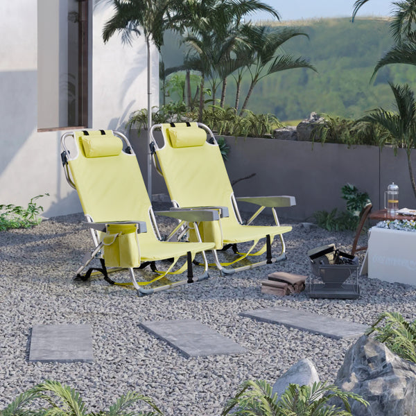 Lightweight Folding Beach Chair with Adjustable Back - Yellow