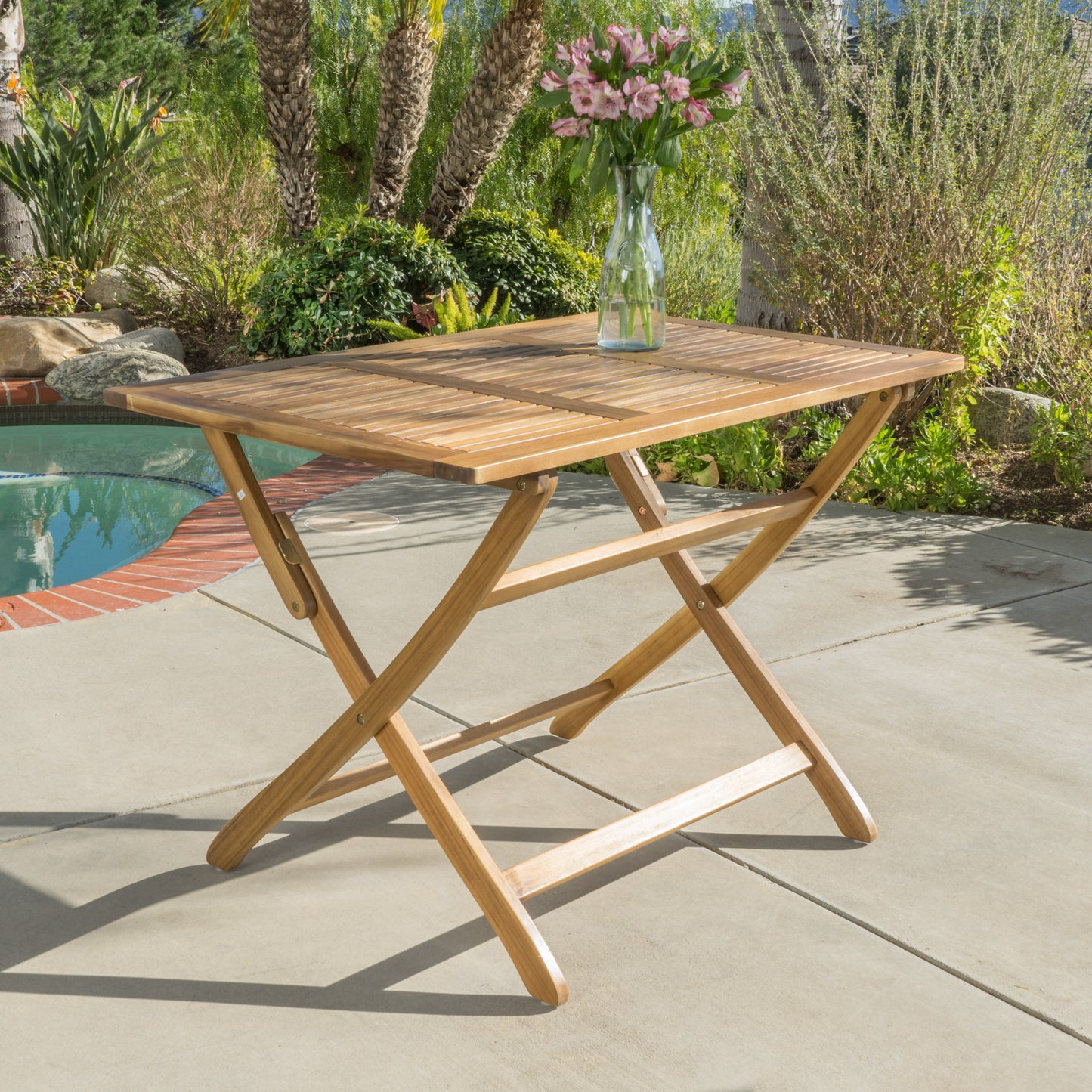 Acacia Wood Foldable Dining Table - 43.5" Natural Finish
