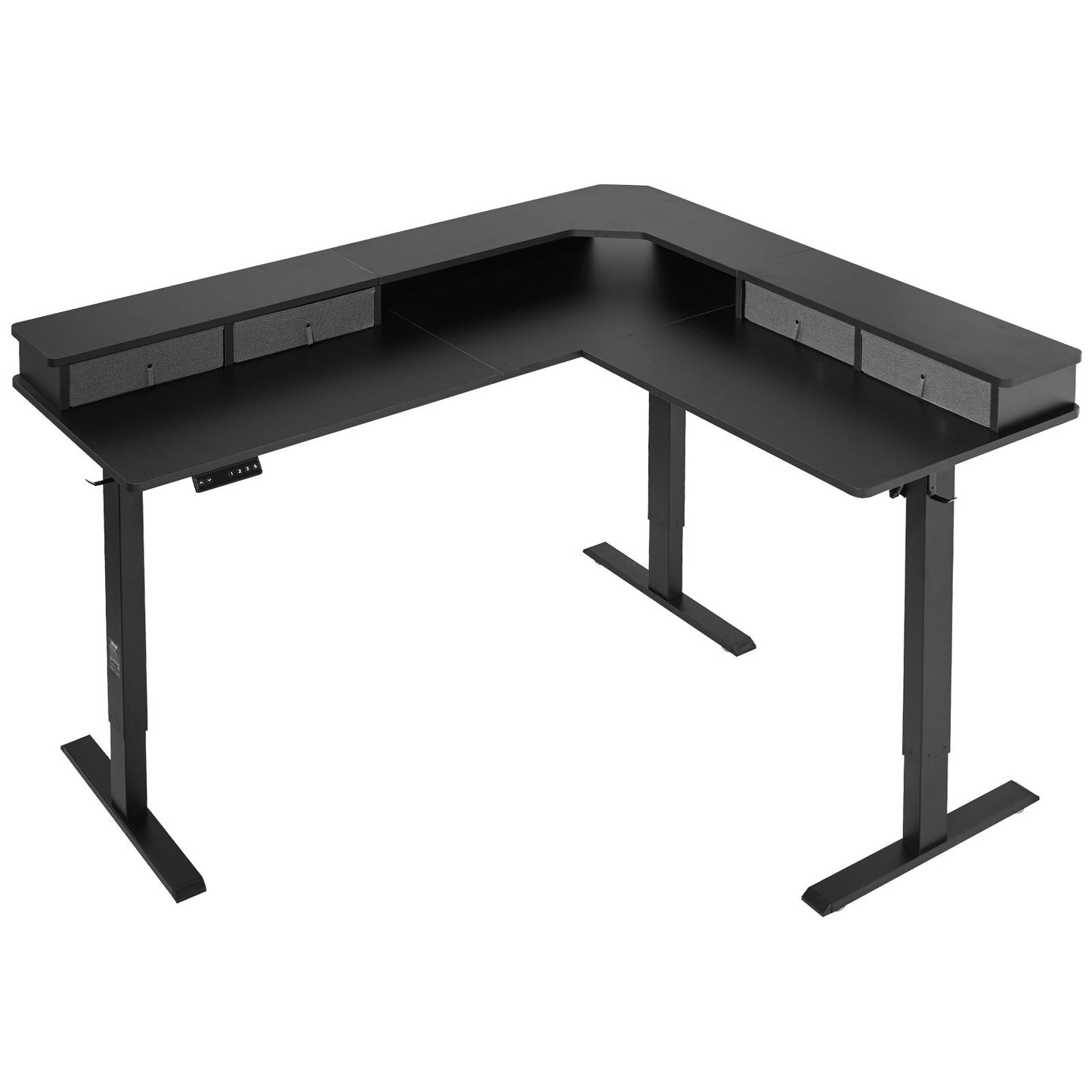 Electric Adjustable Height L-Shaped Corner Desk with Drawers - Black