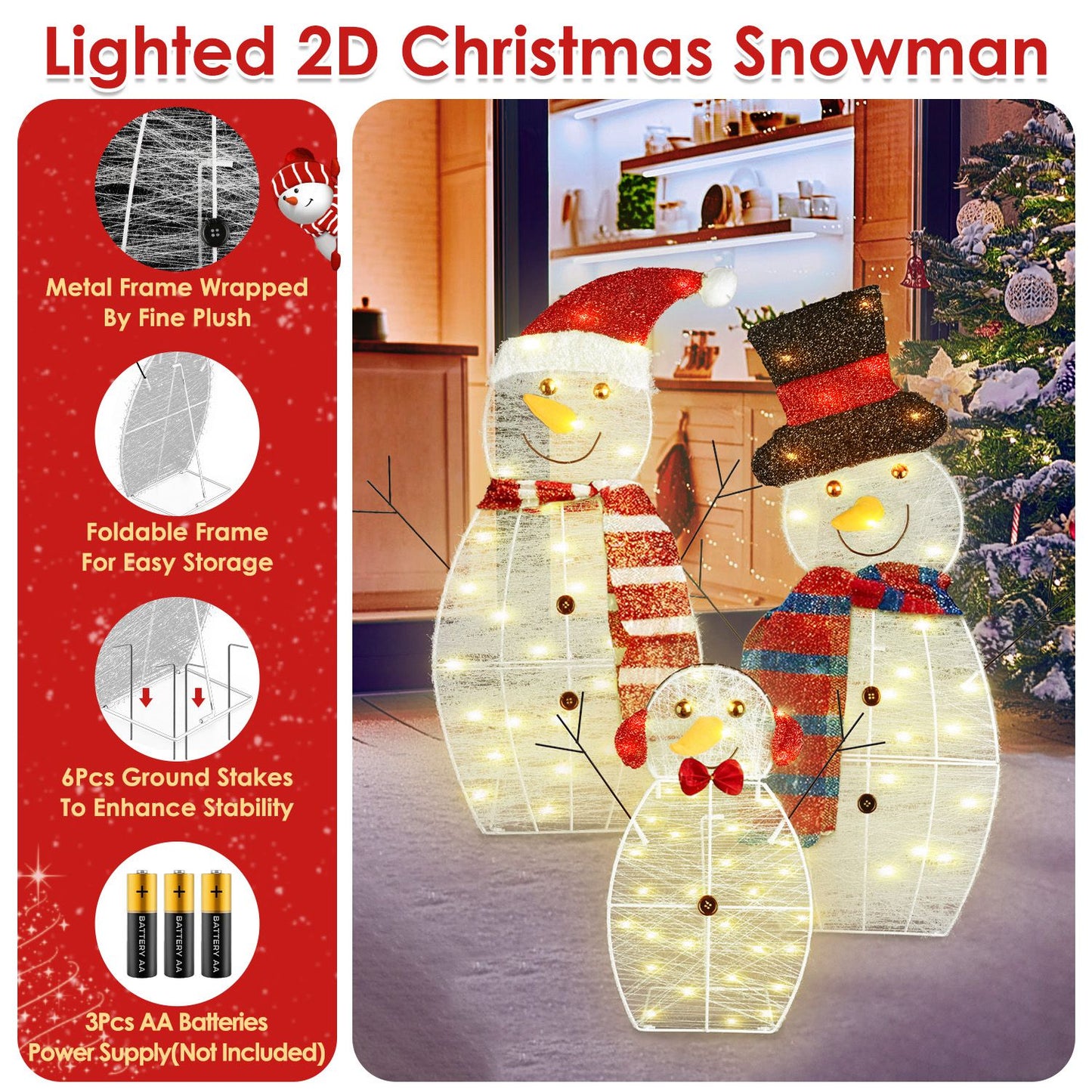 Christmas Snowman Family Yard Decoration with LED Lights - 3 Pcs