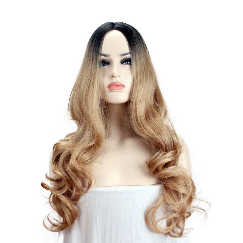 Long Hair Wig With Gradient Dye - Gold
