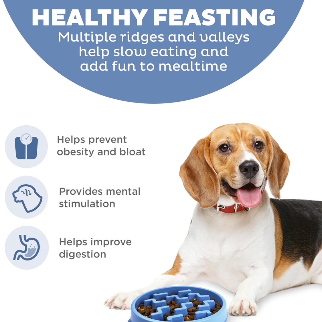 Medium Slow Feed Dog & Cat Bowl 2-Cup Capacity Non-Slip Blue Puzzle Feeder