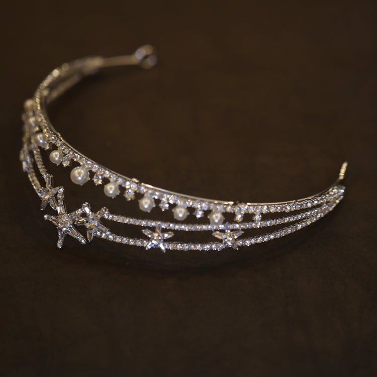 Pearl Rhinestone Crown Headband - Silver