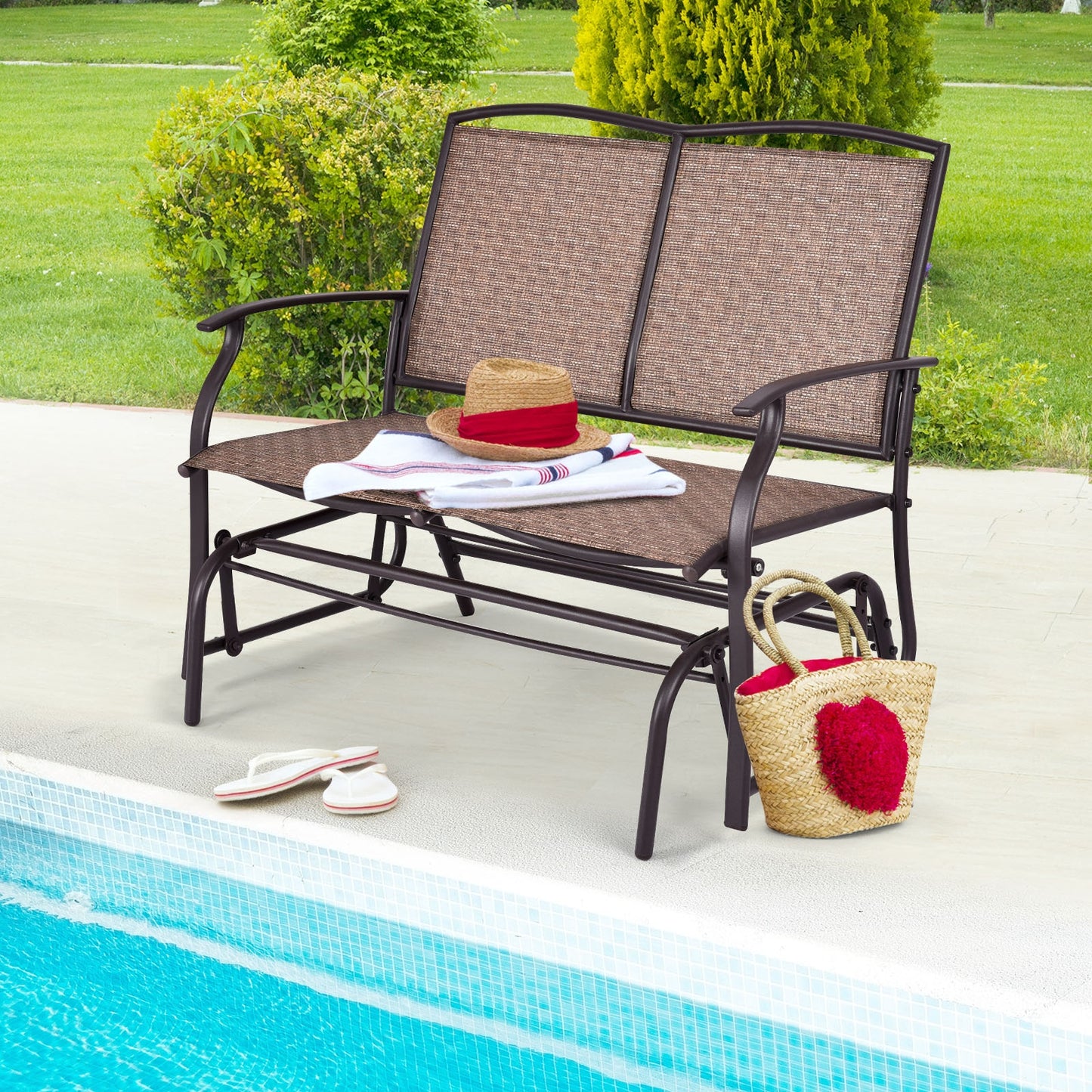 Outdoor Iron Rocking Chair for Patio and Lawn - Seats 2