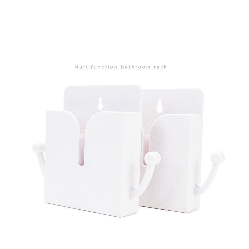 Multi-Functional Punch-Free Bathroom Storage Rack - White Plastic Organizer