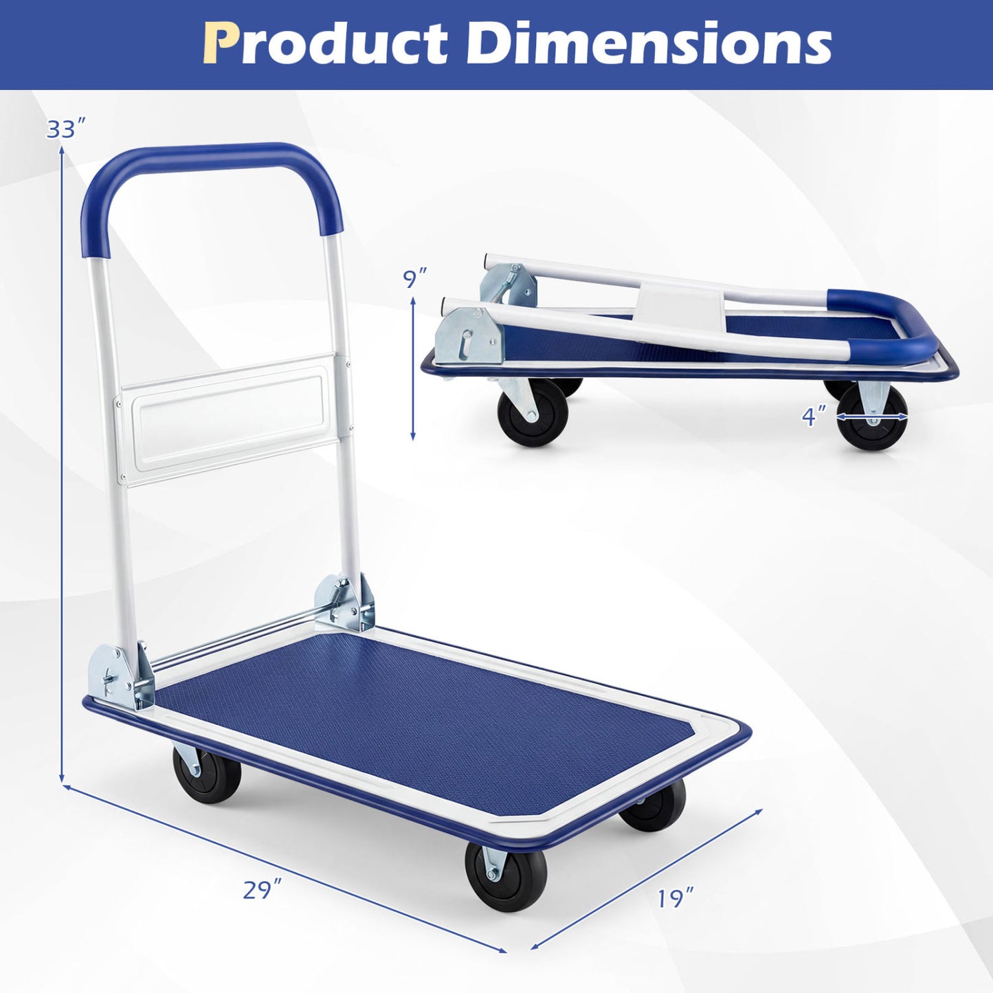 Folding Platform Cart Dolly Hand Truck - 330 lbs Load Capacity