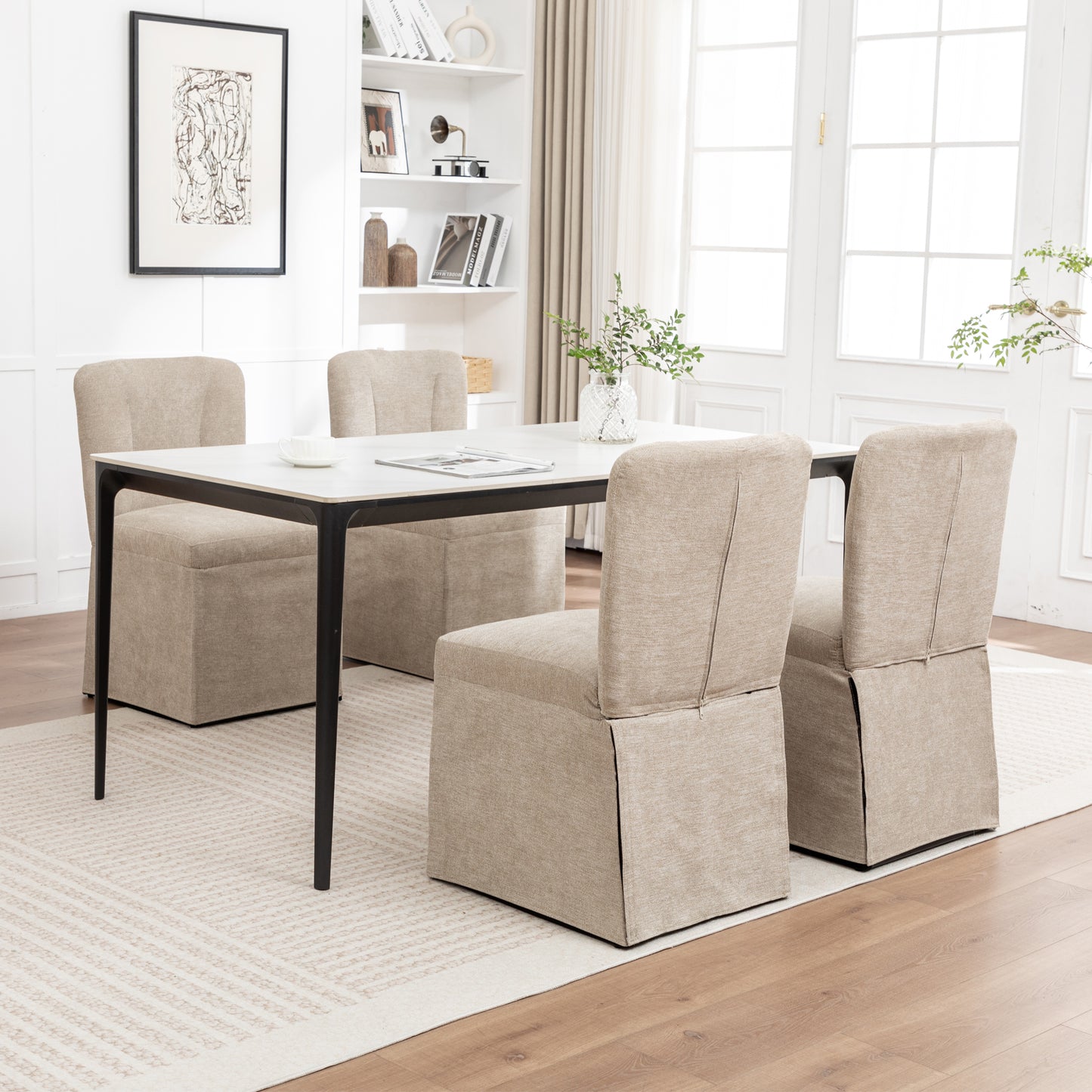 Modern Linen Dining Chairs with Padded Seat - Set of 2 (Brown)