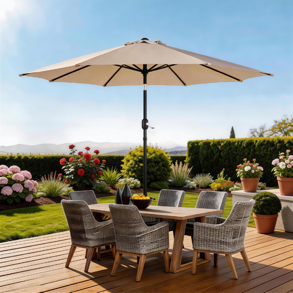 9ft Patio Umbrella with Crank & Tilt - Beige Market Umbrella