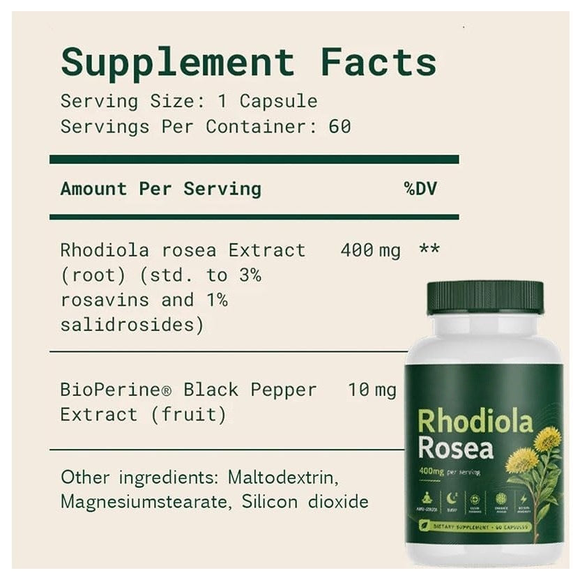 Rhodiola Rosea Capsules - 60 Count Bottle