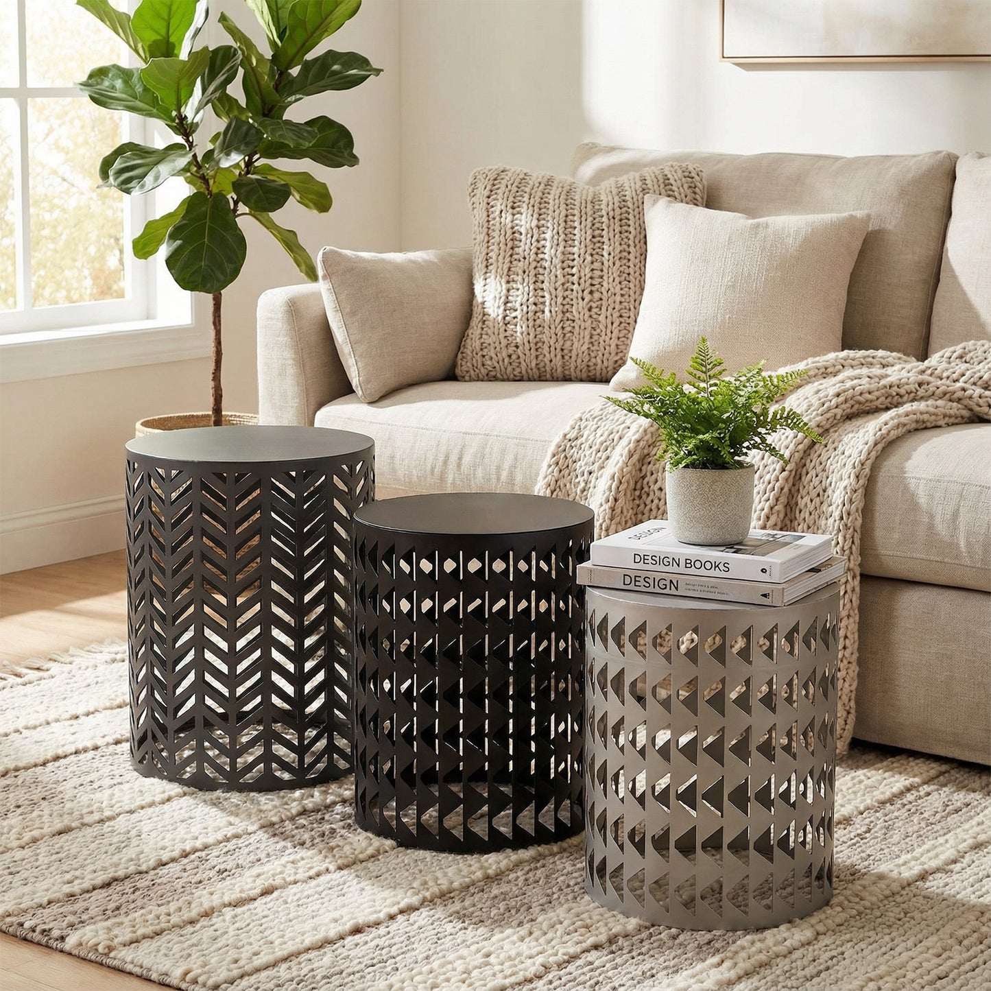 Nesting Round Metal End Tables Set of 3 - Black & Gray