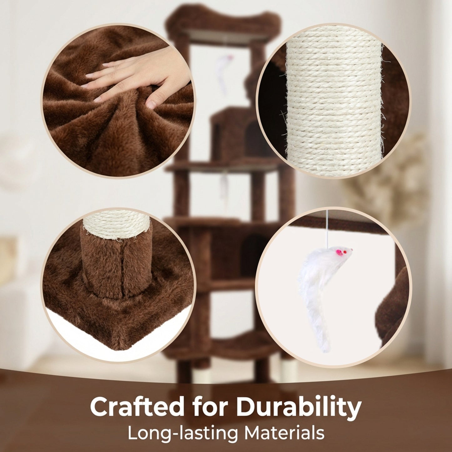 Tall Multi-Level Cat Tree with Hammocks & Scratching Posts - Brown 68in