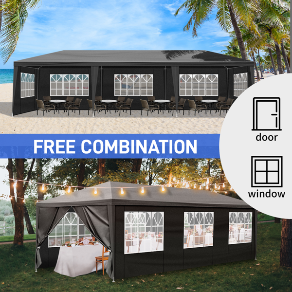 10x30ft Waterproof Outdoor Party Tent with Removable Sidewalls for Events Black
