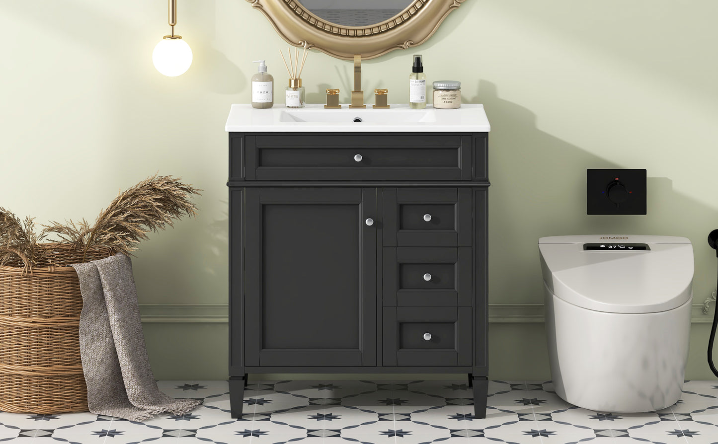 30'' Modern Bathroom Vanity with Sink - Black Storage Cabinet