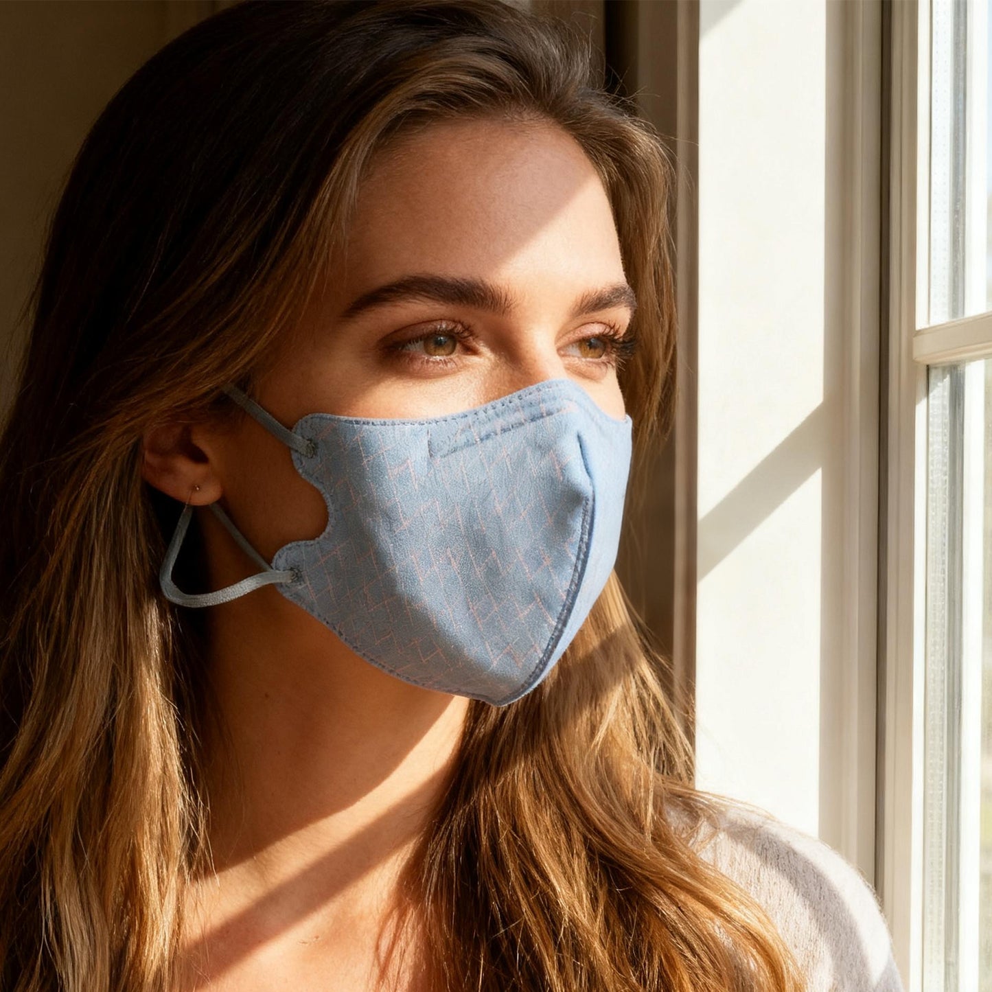 3D Houndstooth Face Mask - Blue