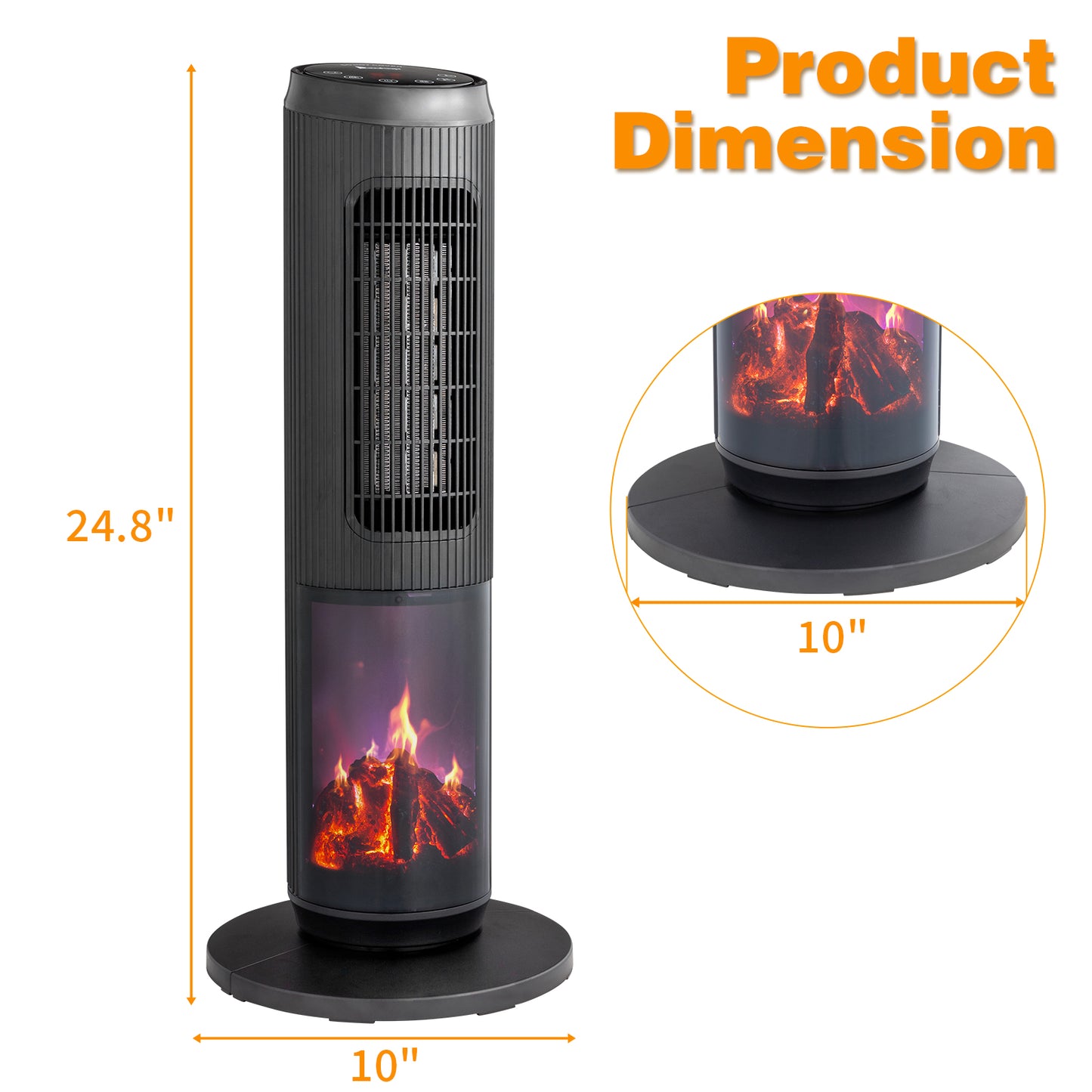 25-Inch Portable Tower Space Heater with Remote & 12H Timer - Black