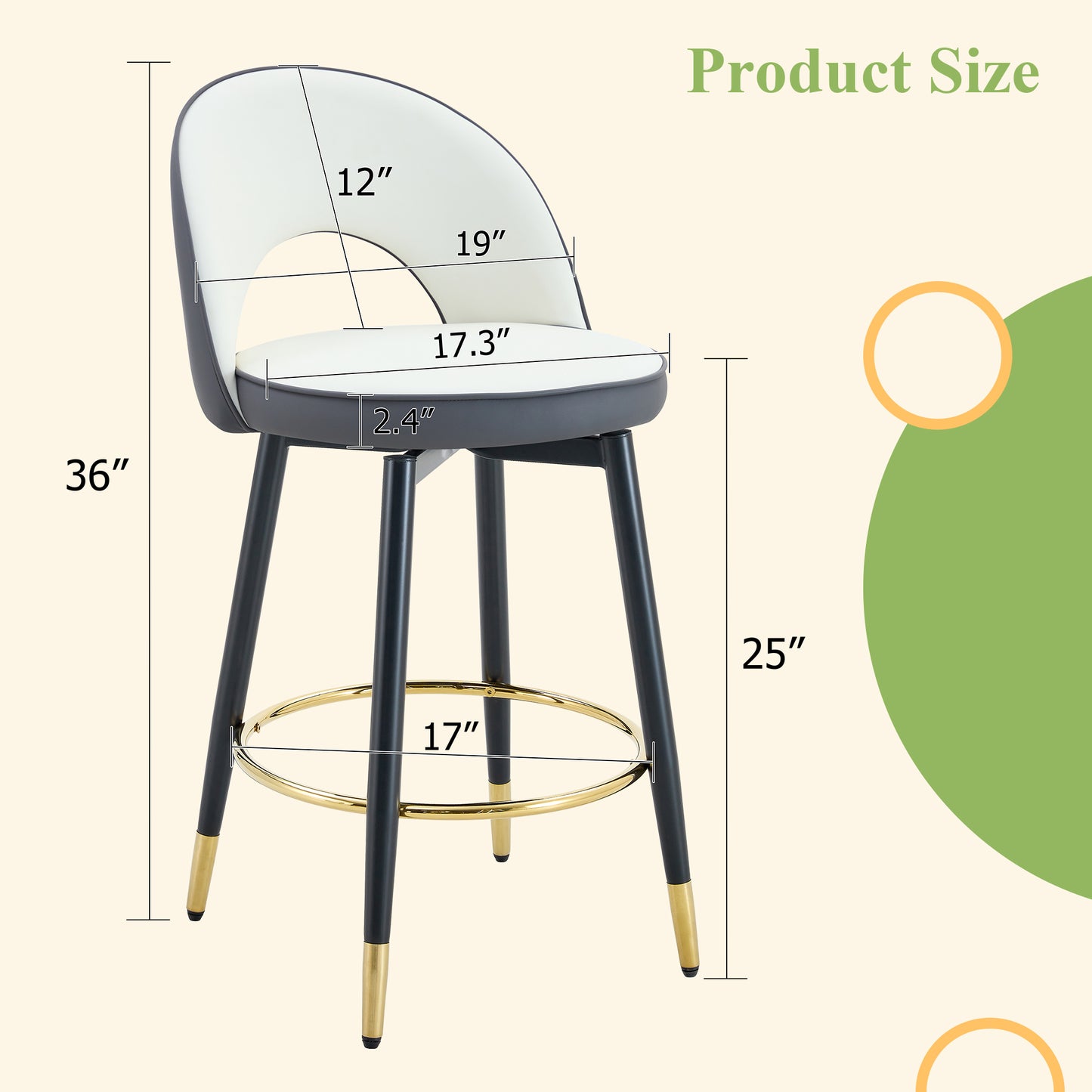 360 Rotatable Bar Chair.Modern White And Dark Gray Spliced Color PU