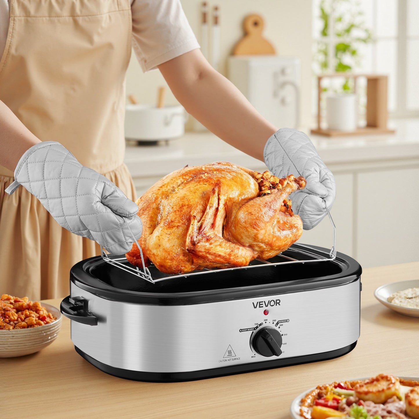 14QT Electric Roasting Pan with Self-Basting Lid - Silver Kitchen Oven