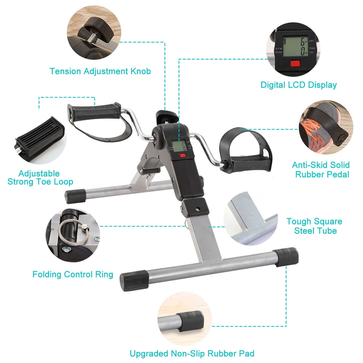 Foldable Pedal Exerciser with LCD Display for Home Office Gym