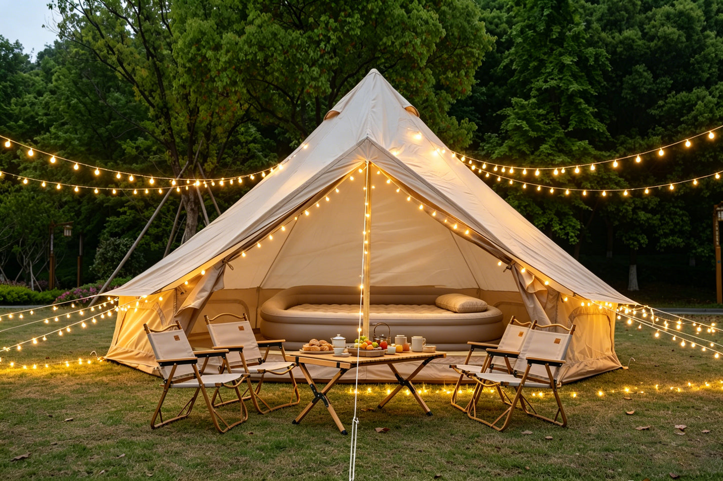 Spacious 9.8ft Bell Tent for 3-4 People - Beige Glamping Shelter
