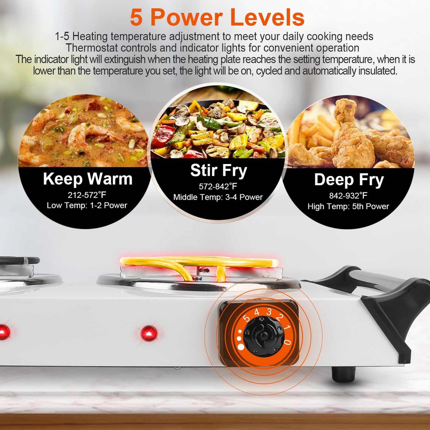 2000W Portable Electric Stove with Dual Coil Burners - White