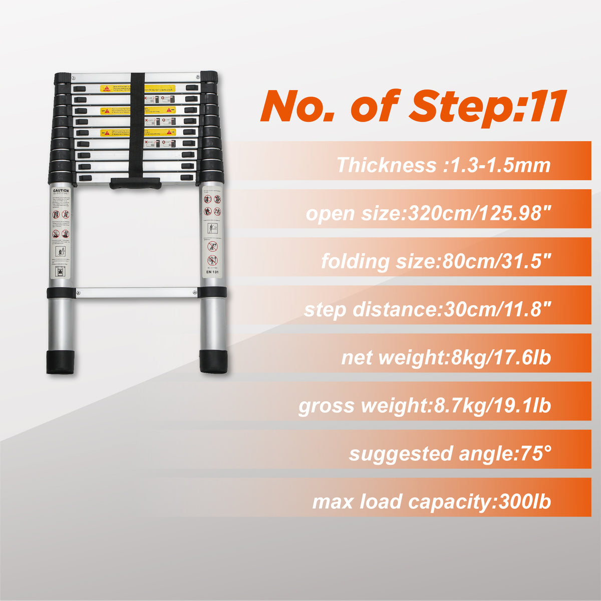 10.5 Ft Aluminum Telescoping Ladder for Outdoor Work & Heavy Duty Use